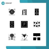Modern Set of 9 Solid Glyphs Pictograph of message communication online cellphone smartphone Editable Vector Design Elements
