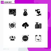 Modern Set of 9 Solid Glyphs and symbols such as cloud upload hand arrow breakfast Editable Vector Design Elements