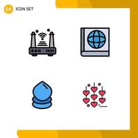 Filledline Flat Color Pack of 4 Universal Symbols of internet ecology things book heart Editable Vector Design Elements