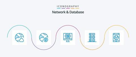 paquete de iconos azul 5 de red y base de datos que incluye alojamiento. datos. candado. en línea vector