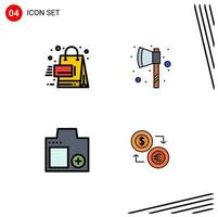 4 User Interface Filledline Flat Color Pack of modern Signs and Symbols of sales digital shopping tomahawk photograph Editable Vector Design Elements