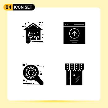Pack of 4 Modern Solid Glyphs Signs and Symbols for Web Print Media such as eco user home interface development Editable Vector Design Elements