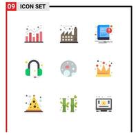 Flat Color Pack of 9 Universal Symbols of flag headphone book support communications Editable Vector Design Elements