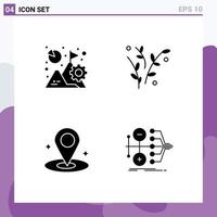 Pack of 4 creative Solid Glyphs of analysis location growth nature place Editable Vector Design Elements