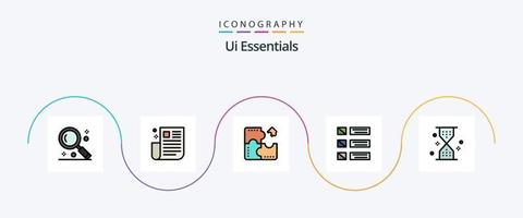 Ui Essentials Line Filled Flat 5 Icon Pack Including list. design. page. puzzle. component vector