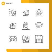 Group of 9 Modern Outlines Set for baby funding pipe donation waste Editable Vector Design Elements