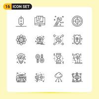 Pack of 16 Modern Outlines Signs and Symbols for Web Print Media such as atom soldier technology military army Editable Vector Design Elements