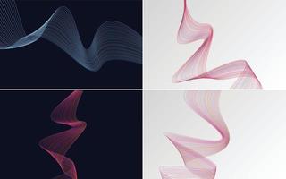 Set of 4 geometric wave pattern background Abstract waving line vector