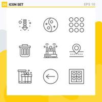 Pack of 9 creative Outlines of office container creative can basket Editable Vector Design Elements