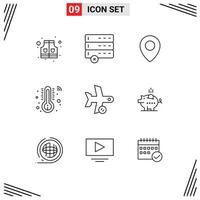 Group of 9 Modern Outlines Set for piggybank transport pin refresh flight Editable Vector Design Elements