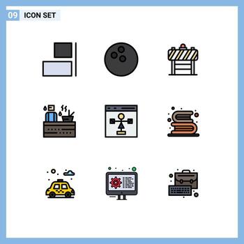 conjunto de pictogramas de 9 colores planos de línea rellena simple de diagrama de flujo desarrollar elementos de diseño vectorial editables de spa de codificación de tráfico vector