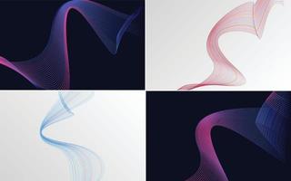 Set of 4 geometric wave pattern background Abstract waving line vector