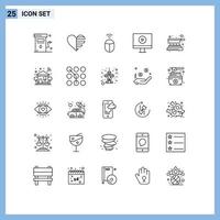 Stock Vector Icon Pack of 25 Line Signs and Symbols for cooking video lines player computer Editable Vector Design Elements