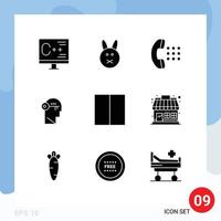 Set of 9 Commercial Solid Glyphs pack for grid mind apps lock brain Editable Vector Design Elements