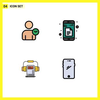 4 Universal Filledline Flat Color Signs Symbols of man audio basic sheets book Editable Vector Design Elements