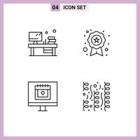 conjunto de 4 iconos modernos de la interfaz de usuario signos de símbolos para el reconocimiento del monitor del corazón de la mesa elementos de diseño vectorial editables de San Valentín vector