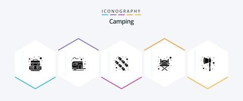 paquete de iconos de 25 glifos para acampar que incluye . hacha. alimento. hacha. cámping vector