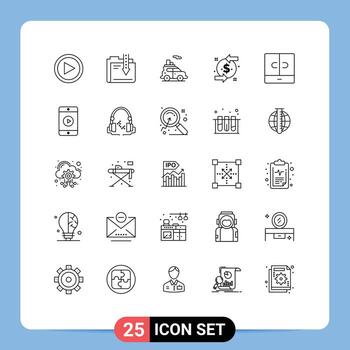 Mobile Interface Line Set of 25 Pictograms of closet dollar file chargeback vehicle Editable Vector Design Elements
