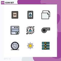 Pack of 9 Modern Filledline Flat Colors Signs and Symbols for Web Print Media such as strategic network document management server Editable Vector Design Elements