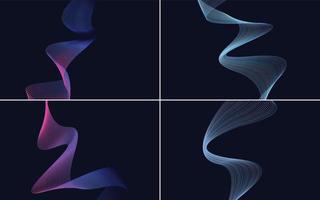 Set of 4 geometric wave pattern background Abstract waving line vector