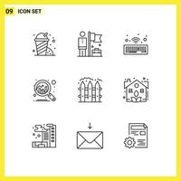 Group of 9 Modern Outlines Set for estate fence keyboard farming discover Editable Vector Design Elements