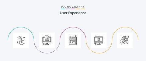 paquete de iconos de la línea 5 de la experiencia del usuario, incluido el usuario. localización. experiencia. pantalla. pantalla de cristal líquido vector