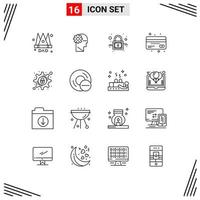 User Interface Pack of 16 Basic Outlines of lock finance closed debit credit Editable Vector Design Elements