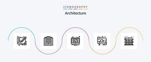 Architecture Line 5 Icon Pack Including ruler. blue print. monitor. sketch. plan vector