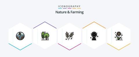 Nature And Farming 25 FilledLine icon pack including flower. technology. agriculture. energy. buildings vector