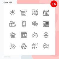 conjunto de 16 iconos de interfaz de usuario modernos símbolos signos para amor primavera globo flor calendario elementos de diseño vectorial editables vector