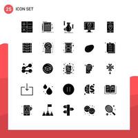 Editable Vector Line Pack of 25 Simple Solid Glyphs of mobile security bag lock computer Editable Vector Design Elements