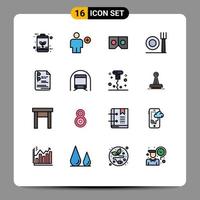 paquete de iconos de vectores de stock de 16 signos y símbolos de línea para elementos de diseño de vectores creativos editables de película de placa humana de restaurante de documentos