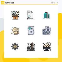 Mobile Interface Filledline Flat Color Set of 9 Pictograms of code real estate find office buildings Editable Vector Design Elements