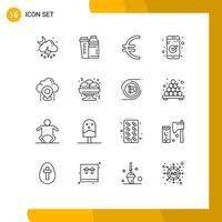 Mobile Interface Outline Set of 16 Pictograms of pin ui sport essential app Editable Vector Design Elements