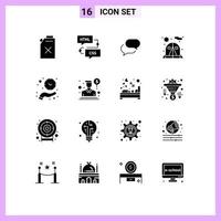 Set of 16 Modern UI Icons Symbols Signs for hold clock chating tent camping Editable Vector Design Elements