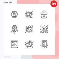 Pictogram Set of 9 Simple Outlines of help stop cake traffic light Editable Vector Design Elements