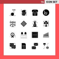 Solid Glyph Pack of 16 Universal Symbols of play kindergarten contact icelandic currency Editable Vector Design Elements