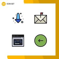 4 Universal Filledline Flat Color Signs Symbols of arrow page communication envelope website Editable Vector Design Elements
