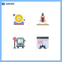 Universal Icon Symbols Group of 4 Modern Flat Icons of computer life webcam rocket data Editable Vector Design Elements