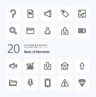 20 Basic Ui Elements Line icon Pack like question mark help arrow shope hose vector