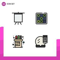 Pictogram Set of 4 Simple Filledline Flat Colors of art pen tac tic tac toe face base Editable Vector Design Elements