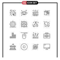 Set of 16 Modern UI Icons Symbols Signs for devices female bowl day fall Editable Vector Design Elements