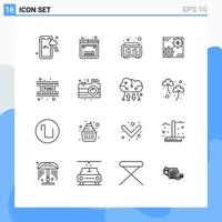 Mobile Interface Outline Set of 16 Pictograms of profit making clock make capital Editable Vector Design Elements