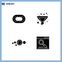 conjunto moderno de 4 glifos y símbolos sólidos, como elementos de diseño vectorial editables del motor solar del filtro del sistema solar del estadio vector