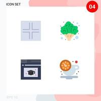 Group of 4 Modern Flat Icons Set for arrows cap broccoli vegetable coffee Editable Vector Design Elements