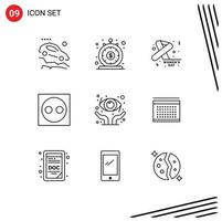 Mobile Interface Outline Set of 9 Pictograms of hardware electronic quick electric day Editable Vector Design Elements