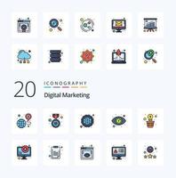 20 Digital Marketing Line Filled Color icon Pack like flower eye data management dollar eye business view vector