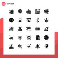 25 Universal Solid Glyphs Set for Web and Mobile Applications greatness boat railroad office city Editable Vector Design Elements