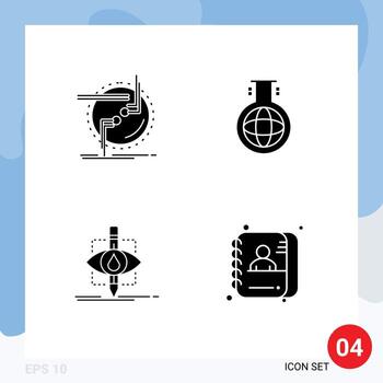 grupo de 4 glifos sólidos modernos establecidos para elementos de diseño vectorial editables de contaminación de matraz de enlace de ecología de cadena vector