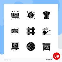 Editable Vector Line Pack of 9 Simple Solid Glyphs of garden hardware clothing cpu chip Editable Vector Design Elements